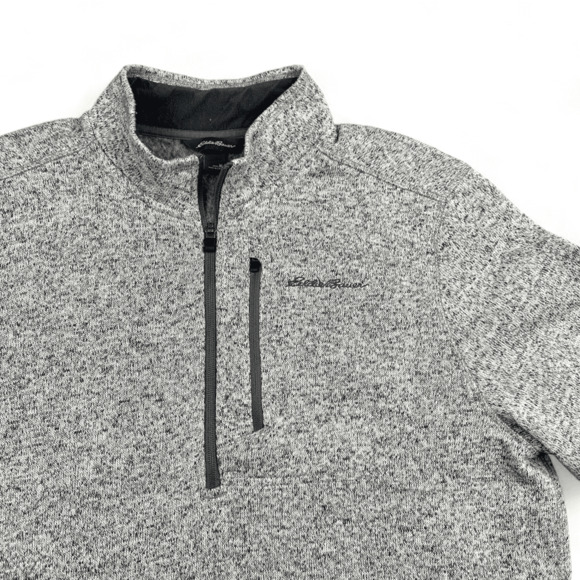 Eddie Bauer Sweater Adult EXTRA LARGE Heather Gray Fleece 1/4 Zip Thermal - Picture 2 of 7